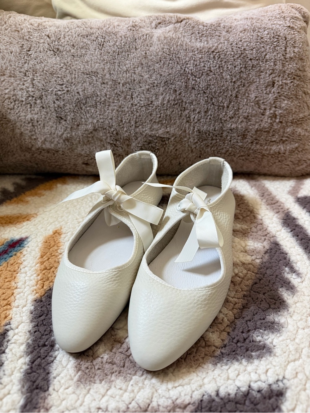 INTENTIONALLY BLANK Ivory Ribbon Tie Ballet Flats